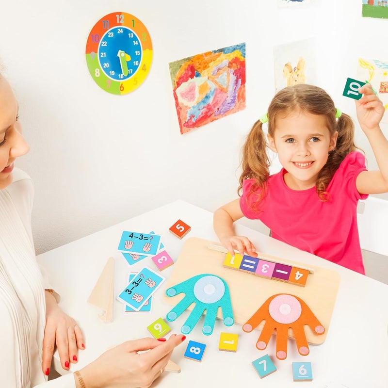 Capstro Wooden Finger Counting Math Board for Kids – Montessori Number Learning Toy with Counting Hands, 13 Wooden Blocks & 10 Equation Cards | Preschool Math Activity for Ages 3+ - Image 2